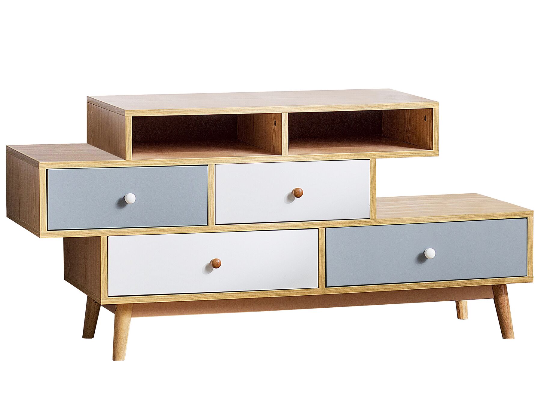 Dresser Wooden Look Tan with Grips 4 Drawers White/Grey 2 Trays Irvine-