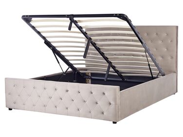 Zamatová posteľ s úložným priestorom 160 x 200 cm sivobéžová AMIENS