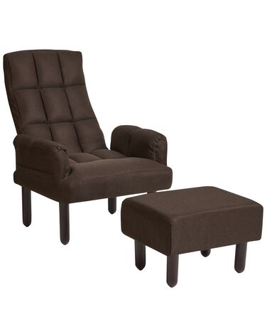 Fotel rozkładany z podnóżkiem lniany brązowy OLAND