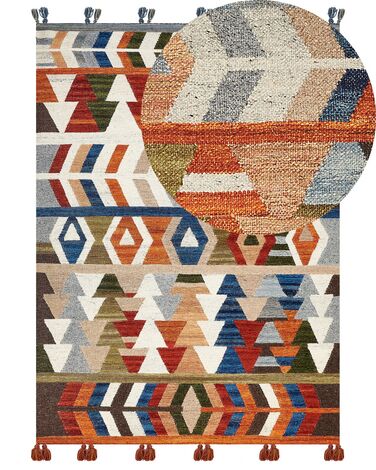Kelim Teppich Wolle mehrfarbig 160 x 230 cm geometrisches Muster Kurzflor KAGHSI