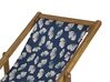 Set of 2 Acacia Folding Deck Chairs and 2 Replacement Fabrics Light Wood with Off-White / Navy Blue Floral Pattern ANZIO_819618
