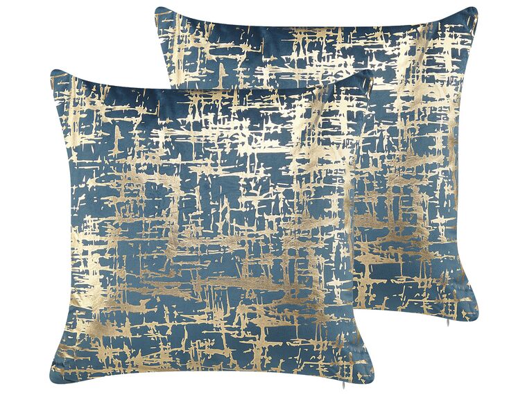 Set of 2 Cushions Crackle Pattern 45 x 45 cm Blue and Gold GARDENIA_819805