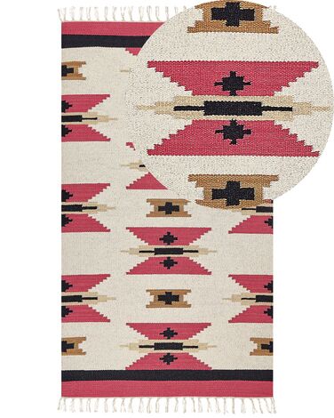 Kelim Teppich Baumwolle mehrfarbig 80 x 150 cm geometrisches Muster Kurzflor GARNI