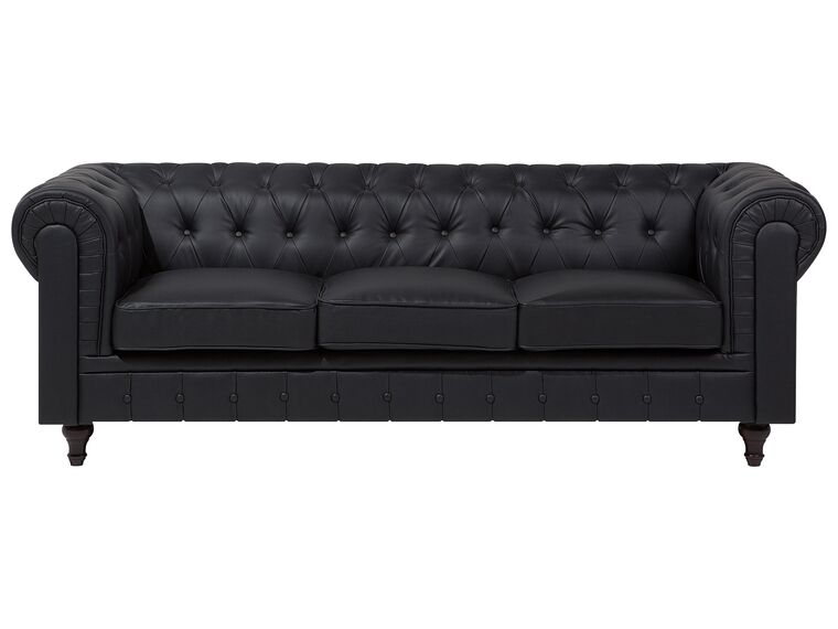 Right Hand Faux Leather Corner Sofa Black CHESTERFIELD Beliani.co.uk