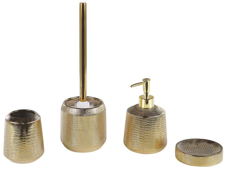Set de accesorios de baño 4 piezas de cerámica dorada PINTO_788496