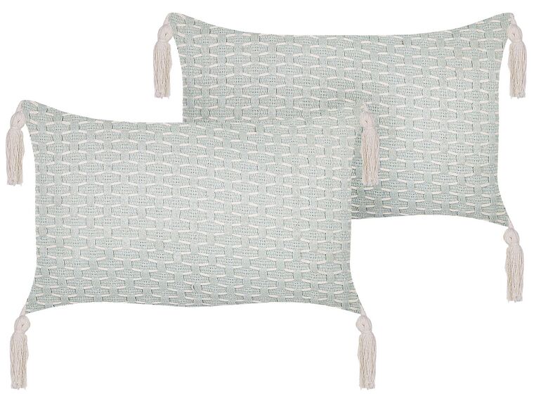 Set of 2 Cushions Geometric Pattern with Tassels 25 x 45 cm Mint Green HAKONE_856416