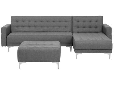 Left Hand Fabric Corner Sofa with Ottoman Grey ABERDEEN
