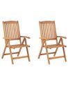 Set of 2 Acacia Wood Garden Folding Chairs with Graphite Grey Cushions JAVA_803865