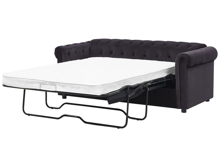 Velvet Sofa Bed Black CHESTERFIELD Beliani.co.uk