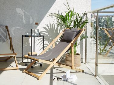 Acacia Folding Deck Chair Light Wood with Grey AVELLINO