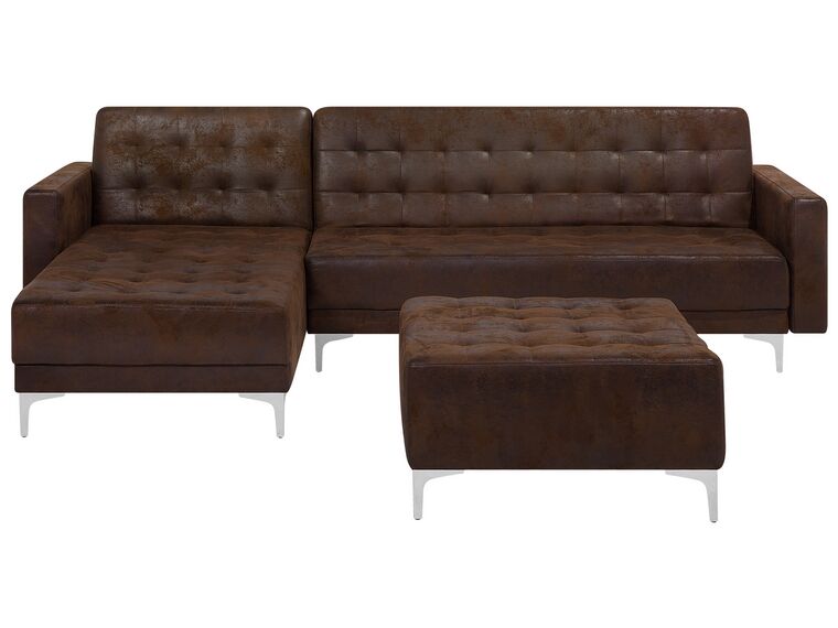 Right Hand Faux Leather Corner Sofa with Ottoman Brown ABERDEEN_717120
