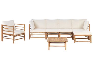 6 personers loungesæt hjørnesofa med lænestol off-white/bambus CERRETO