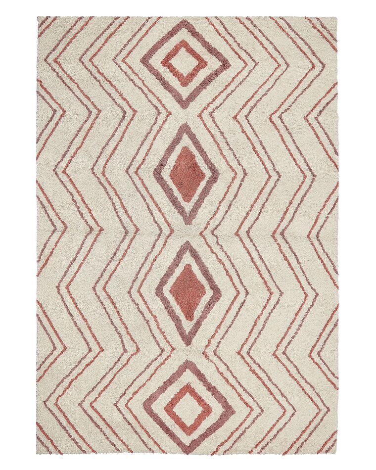 Teppich Baumwolle beige / rosa 140 x 200 cm geometrisches Muster KASTAMONU_840514