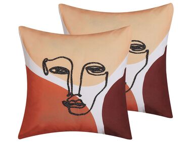 Set of 2 Embroidered Cushions Face Motif 45 x 45 cm Multicolour RUDBEKIA