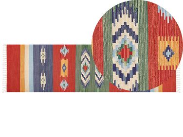Kelim tæppeløber farverigt bomuld 80 x 300 cm KAMARIS