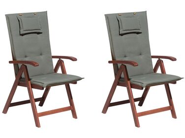 Set of 2 Acacia Garden Folding Chairs with Grey Cushions TOSCANA