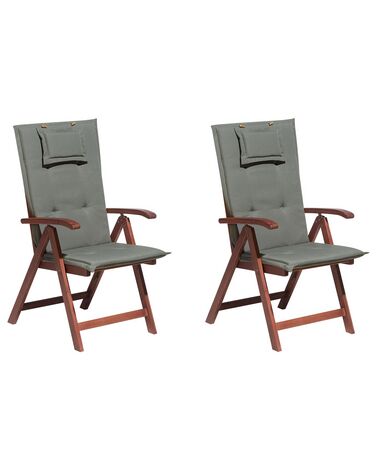 Conjunto de 2 sillas de jardín de madera de acacia con cojines grises TOSCANA