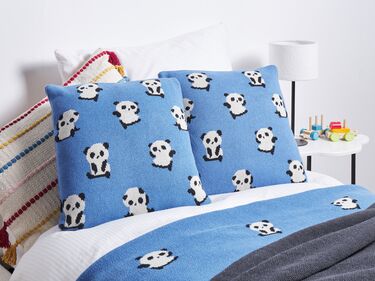 Set of 2 Cotton Kids Cushions Pandas Motif 45 x 45 cm Blue TALOKAN