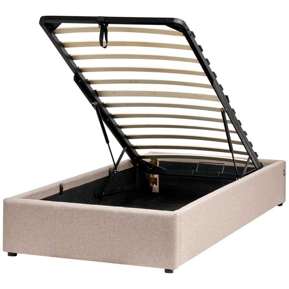 Łóżko z pojemnikiem tapicerowane 90 x 200 cm beżowe DINAN
