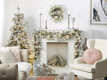 Pre-Lit Snowy Christmas Wreath ⌀ 55 cm White WHITEHORN
