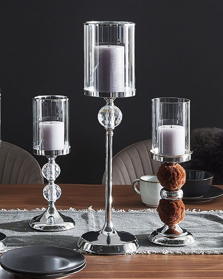 Glass Hurricane Candle Holder 58 cm Silver COTUI Beliani.co.uk