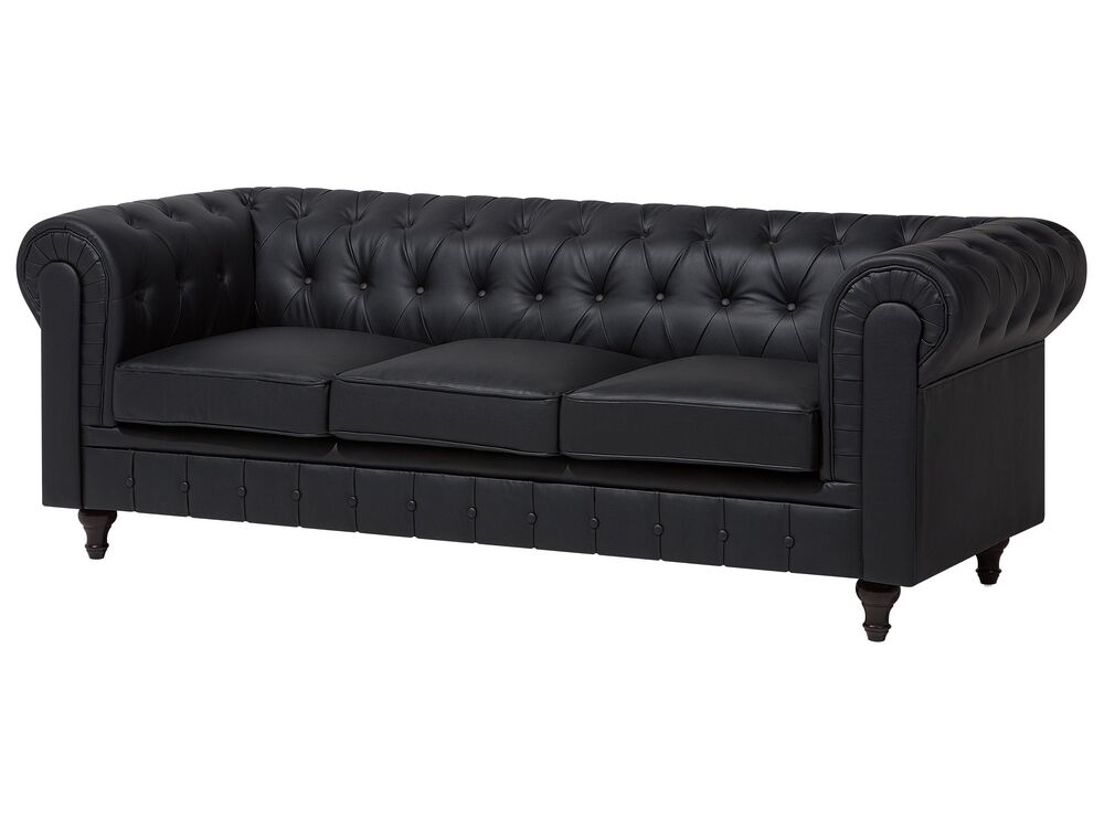 Faux Leather Living Room Set Black CHESTERFIELD Big Beliani.co.uk
