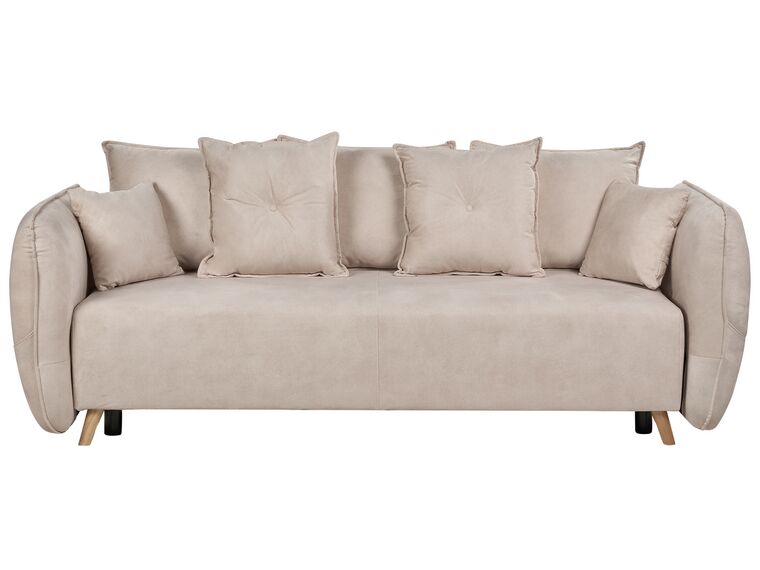 Canapé-lit en velours avec rangement crème beige VALLANES_904201