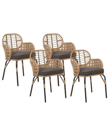 Lot de 4 chaises de jardin avec coussins en polyrotin naturel PRATELLO