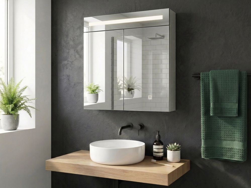 Armoire de toilette blanche avec miroir LED 60 x 60 cm JARAMILLO