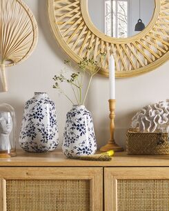 Kukkamaljakko kivitavara valkoinen/laivastonsininen 25 cm MARONEIA