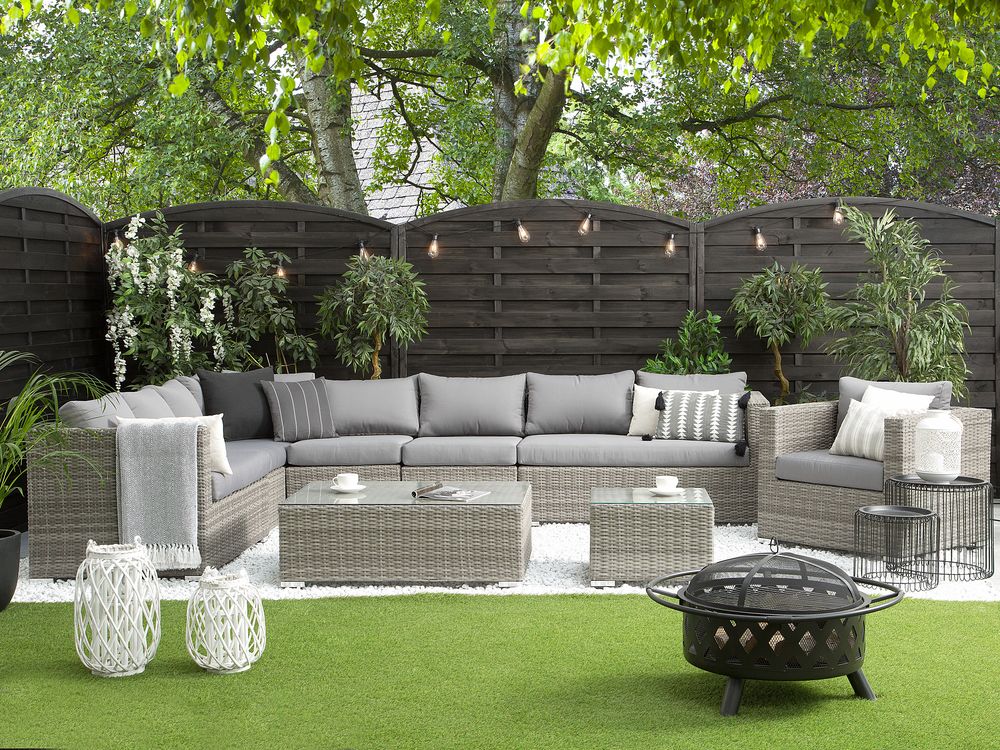 8 Seater Rattan Garden Lounge Set Grey Xxl Beliani De Gartenmöbel Lounge Rattan