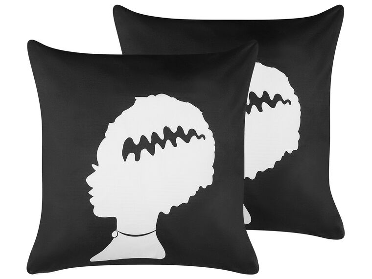 Set of 2 Velvet Cushions Bride of Frankenstein Pattern 45 x 45 cm Black and White MANDEVILLA_830140