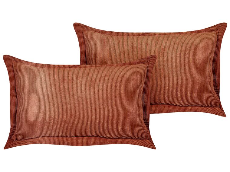 Set of 2 Corduroy Cushions 47 x 27 cm Golden Brown ZINNIA_855275