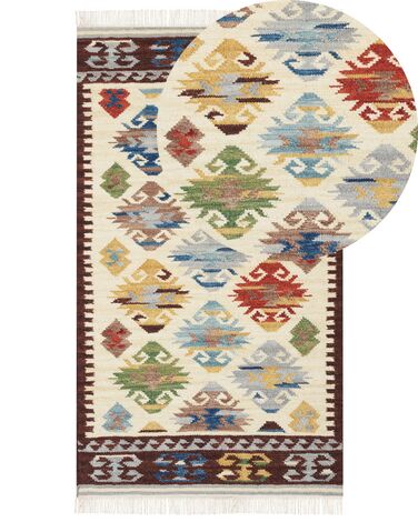Kelim Teppich Wolle mehrfarbig 80 x 150 cm orientalisches Muster Kurzflor AKNALICH