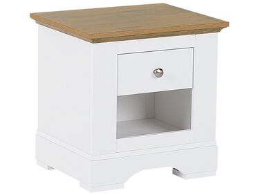 Mesa de cabeceira com 1 gaveta branca e cor de madeira clara WINGLAY