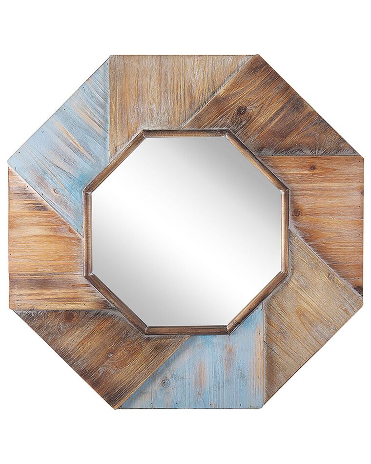 Drewniane ośmiokątne lustro ścienne 77 x 77 cm wielokolorowe MIRIO_796893