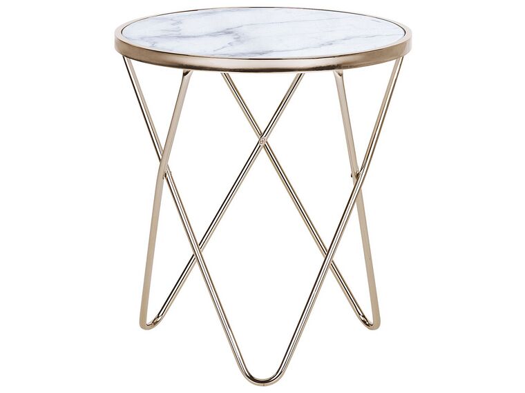 Marble Effect Side Table White with Gold MERIDIAN II_758996