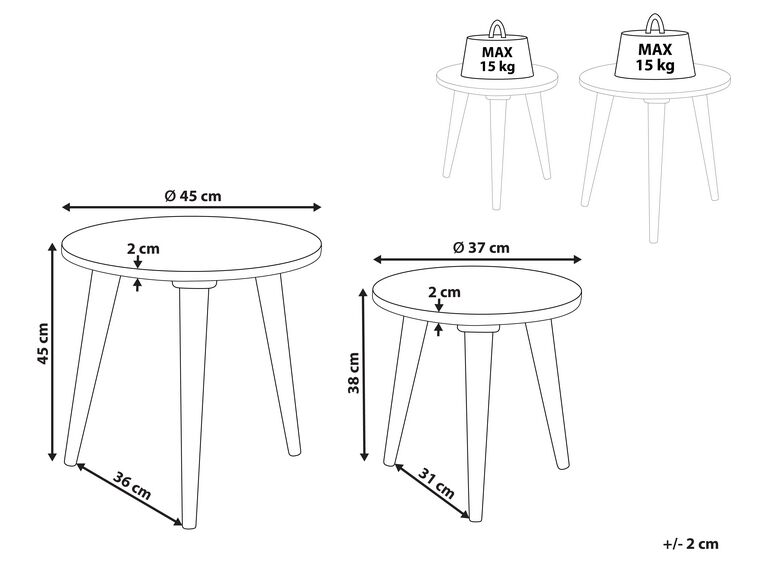 Set of 2 Mango Wood Side Tables Dark and Gold CHANPI Beliani.co.uk