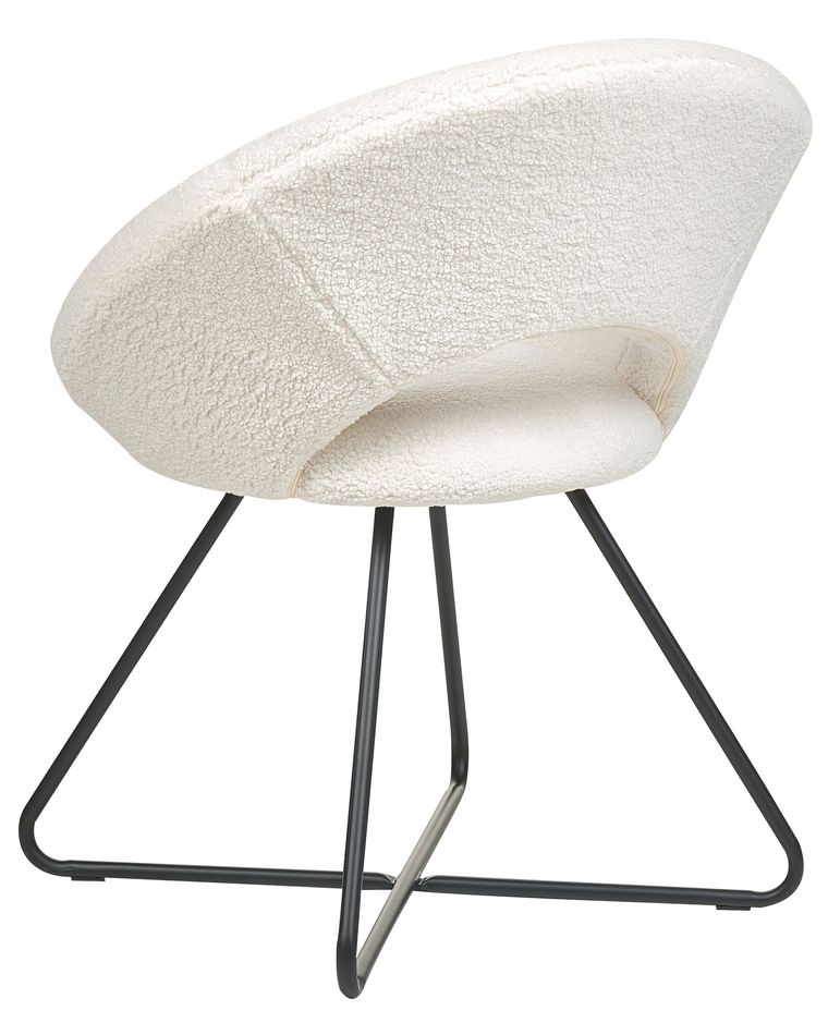 Beliani Sessel Mit Gebogener Rückenlehne – Bouclé-Stoff, Schwarze Beine, Cremeweiß, Retro-Design