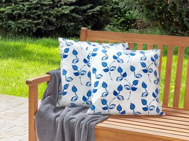 Set of 2 Outdoor Cushions Leaf Motif 45 x 45 cm White and Blue TORBORA
