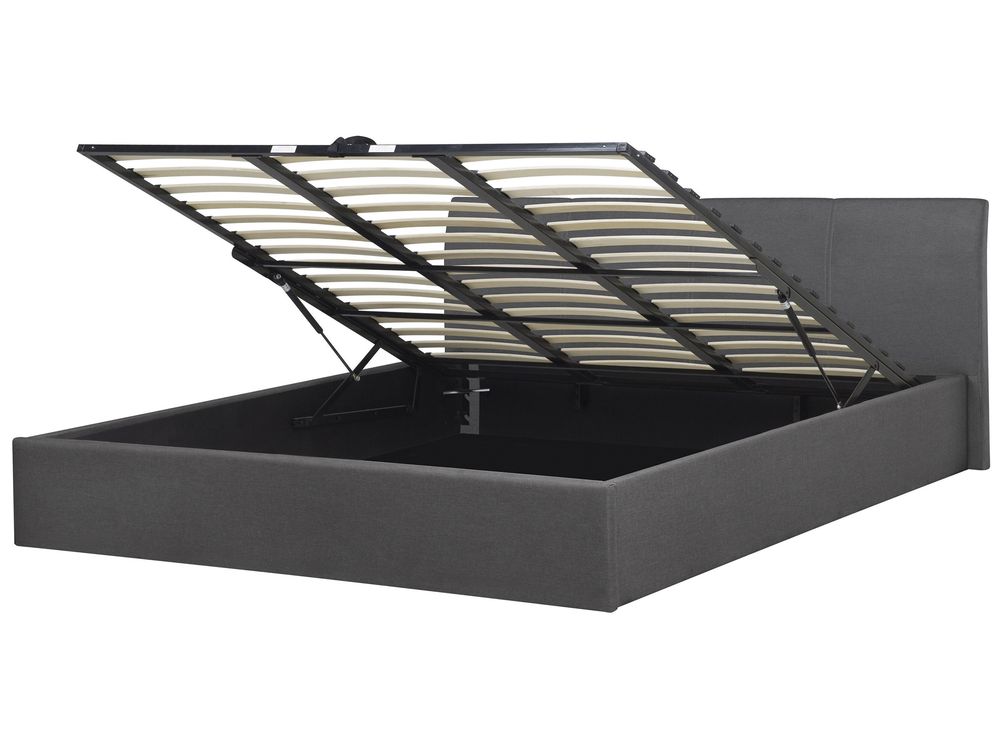 Polsterbett Leinenoptik grau mit Bettkasten hochklappbar 180 x 200 cm