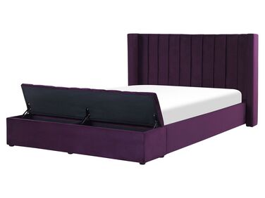 Lit double en velours violet avec banc coffre 160 x 200 cm NOYERS