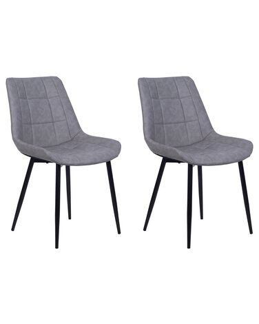 Conjunto de 2 sillas de comedor de piel sintética gris/negro MELROSE II