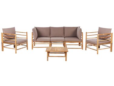 Lounge Sofa Set 4-teilig Bambusholz hellbraun 5-Sitzer modular Auflagen taupe CERRETO