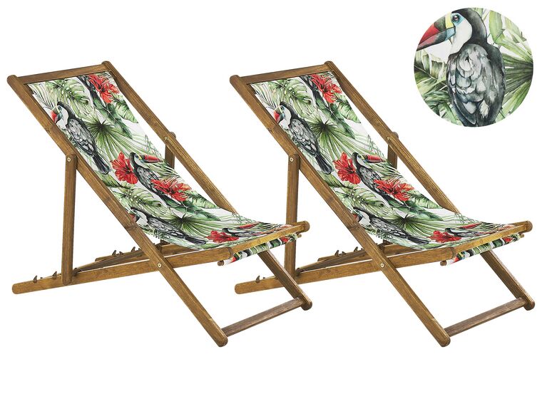Set di 2 sedie a sdraio in legno acacia chiaro tucani multicolore ANZIO_819723
