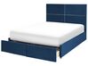Velvet EU Double Size Otoman Bed with Drawers Navy Blue VERNOYES_861346