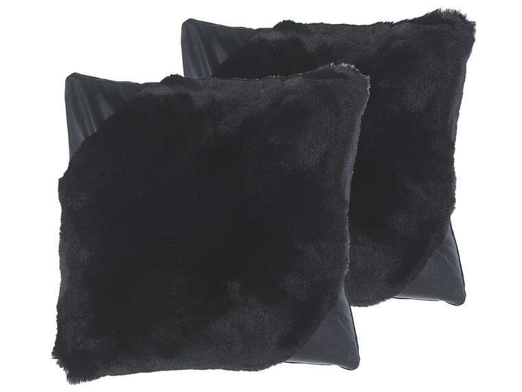 Set of 2 Faux Fur Cushions 42 x 42 cm Black EHNAR_801474