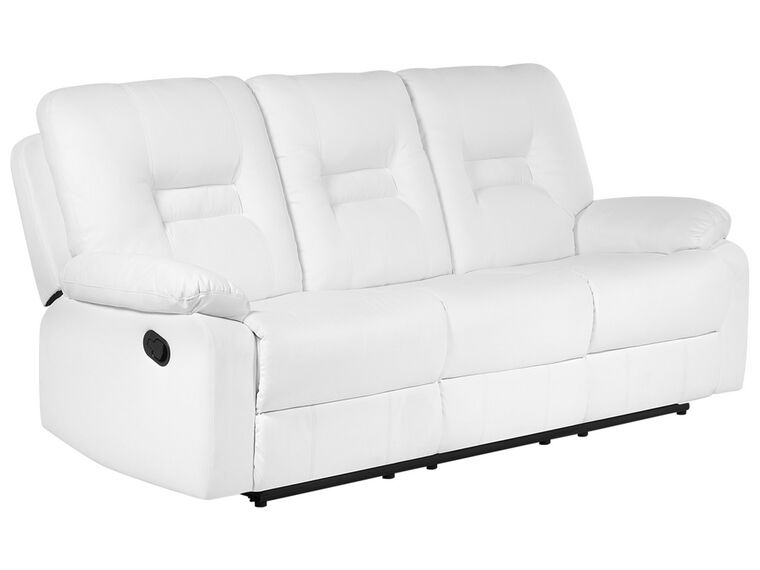 3 Seater Faux Leather Manual Recliner Sofa White BERGEN ex Factury at