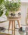 Pflanzenständer beige / braun Elefantenmotiv mit Holzbeinen 43 cm KOTTES_808789