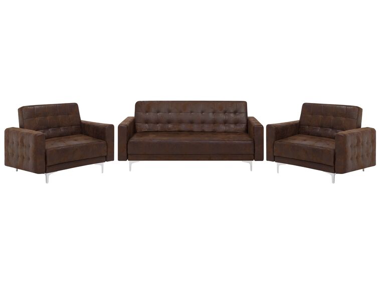 Conjunto de sofás reclináveis com 5 lugares em pele sintética castanha ABERDEEN_717543